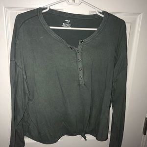 Aerie Front Tied Blouse Quarter Button